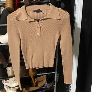 Forever 21 Camel Ribbed Button Down Shirt